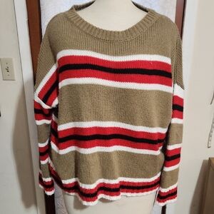 Purple Snow Red and Tan Striped Sweater Size XL